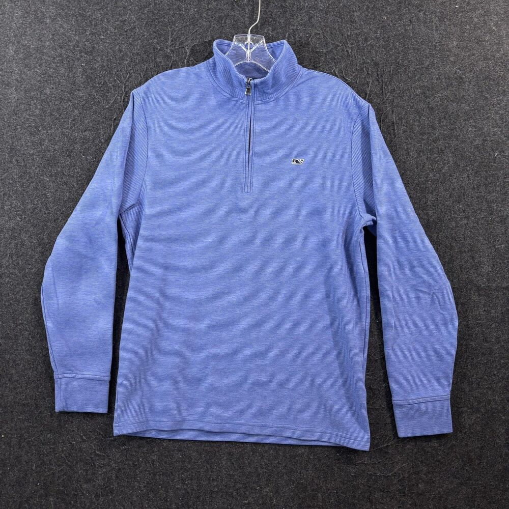 Vineyard Vines Saltwater Sweater Men's Small Blue Ribbed 1/4 Zip Pullover
